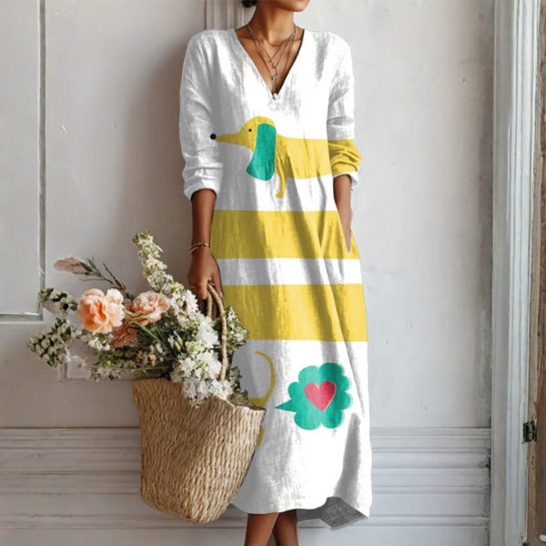 Women’s Floral Print V Neck Boho Midi Dress