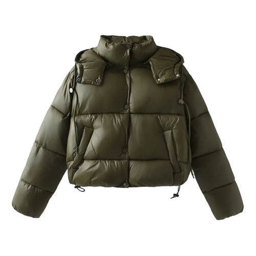 Chaqueta acolchada corta con capucha y abrigo grande para invierno para mujer
