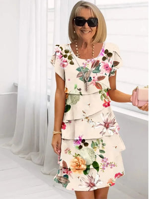 Women's Floral Print Tiered Ruffle Mini Dress