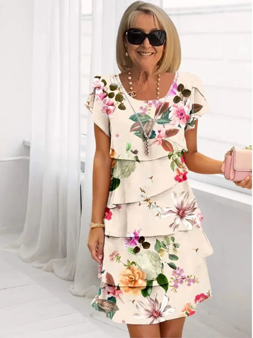 Women's Floral Print Tiered Ruffle Mini Dress