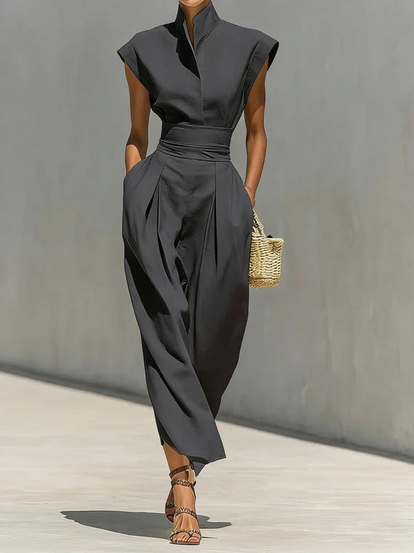 Vestido midi para mujer con cuello alto y bolsillos