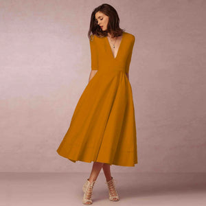 Women's V-Neck A-Line Fit Midi Dress