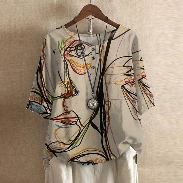 Women’s Vintage Floral Print Loose Fit Blouse