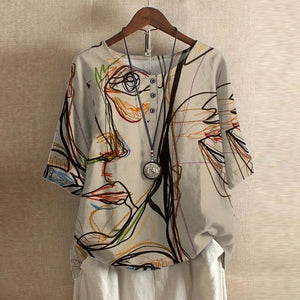 Women's Vintage Floral Print Blouse with Artistic Detail