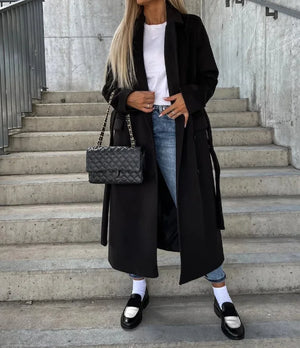 Elegant Longline Button-Up Women’s Trench Coat