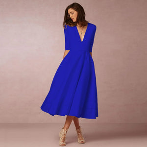 Women's V-Neck A-Line Fit Midi Dress