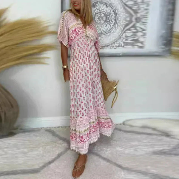 Women’s Boho Printed Short Sleeve Maxi Dress