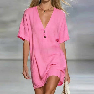 Vestido mini informal de mujer con cuello en V y corte holgado y relajado
