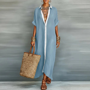 Women's Short Sleeve Button-Down Shirt Maxi Dress