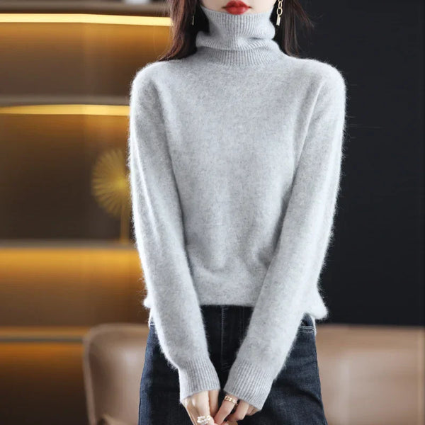 Suéter de cuello alto para mujer, top ajustado de punto suave