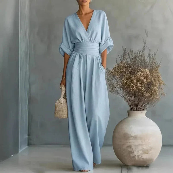 Women's Chiffon V-Neck Wide-Leg Jumpsuit