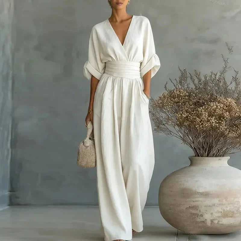 Women's Chiffon V-Neck Wide-Leg Jumpsuit
