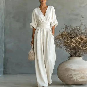 Women's Chiffon V-Neck Wide-Leg Jumpsuit