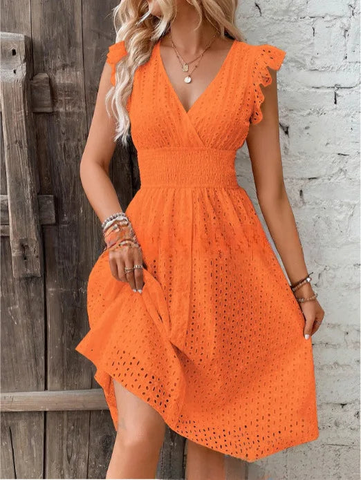 Vestido de Verano con Escote en V y Ojetes para Mujer