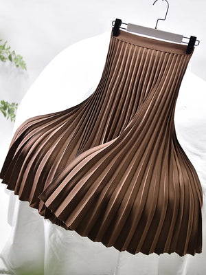 Elegant Pleated Elastic Waist Midi Skirt