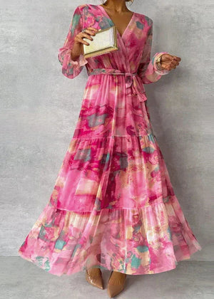 Women’s Floral Long Sleeve Flowing Maxi Wrap Dress