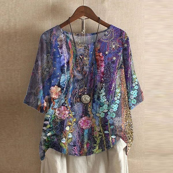 Women’s Vintage Floral Loose Fit  Boho Blouse
