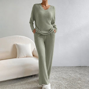 Stella - V-Neck Ribbed Knit Lounge Set