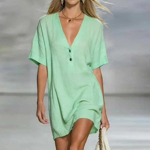 Vestido mini informal de mujer con cuello en V y corte holgado y relajado