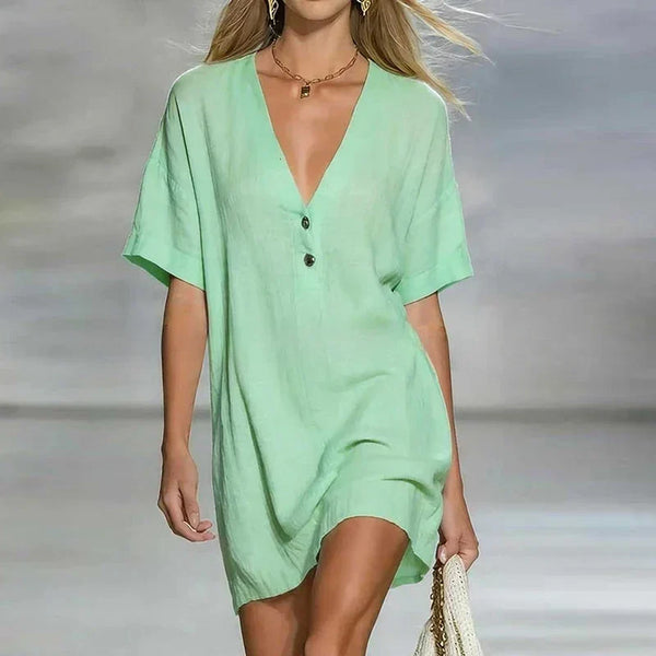 Vestido mini informal de mujer con cuello en V y corte holgado y relajado