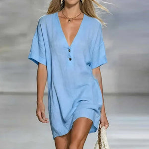 Vestido mini informal de mujer con cuello en V y corte holgado y relajado