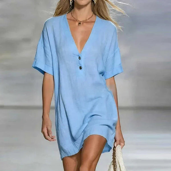 Vestido mini informal de mujer con cuello en V y corte holgado y relajado