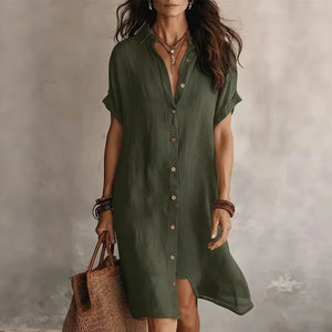 Women's Short Sleeve Button-Down Bohemian Midi Dress