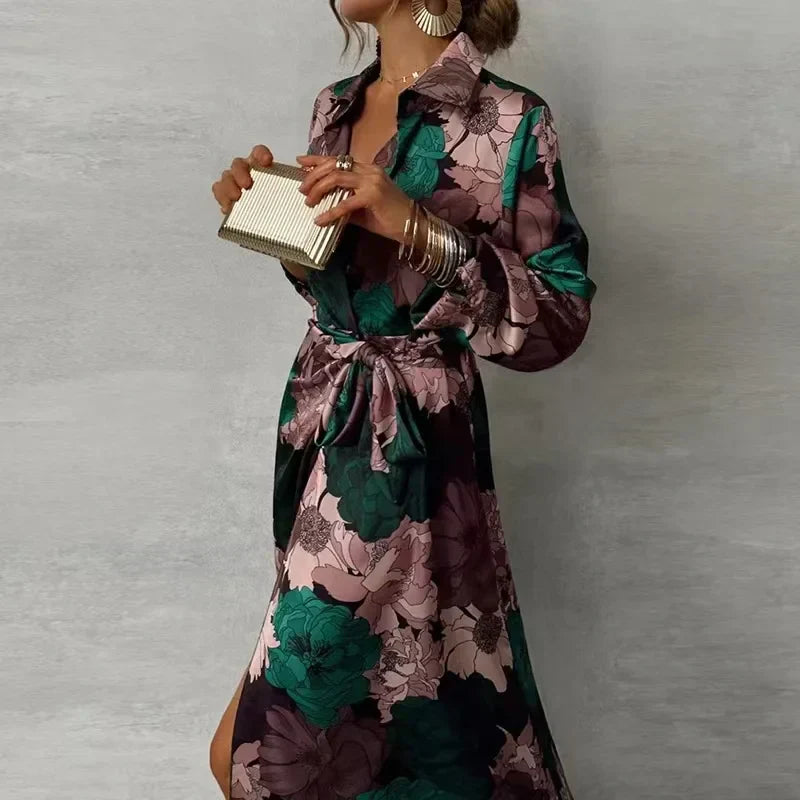 Vestido maxi elegante con cinturón