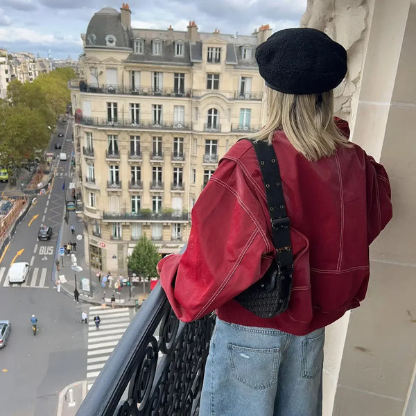 Women's Oversized Faux Leather Bomber Jacket