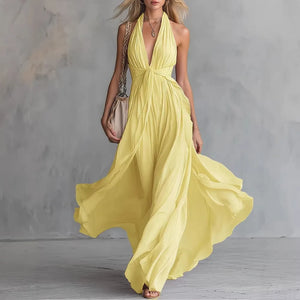 Women's Bohemian Halter  Maxi Dress with Deep V-Neckline