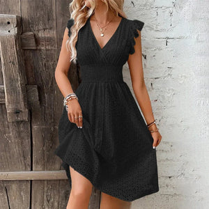 Vestido de Verano con Escote en V y Ojetes para Mujer