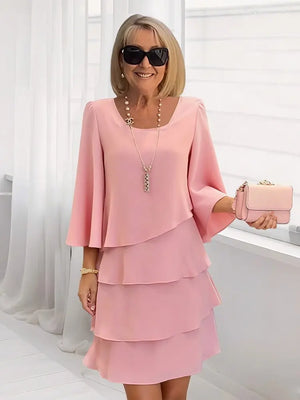 Women's Short Tiered Ruffle Dress with Bell Sleeves