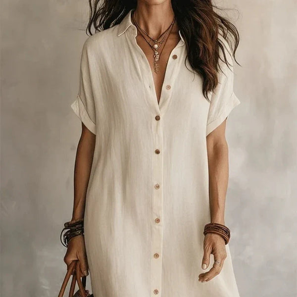Women's Short Sleeve Button-Down Bohemian Midi Dress