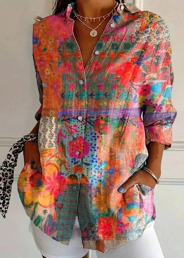 Women’s Colorful Floral Button-Front Blouse