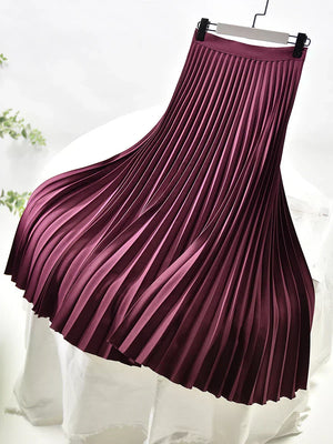 Elegant Pleated Elastic Waist Midi Skirt