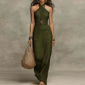 Women's Sleeveless Halter Neck Boho Maxi Dress
