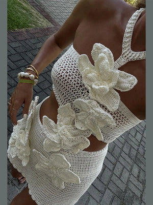 Women's 3D Floral Halter Mini Dress