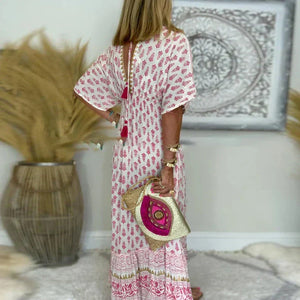 Women's Vintage-Inspired Floral Print Maxi Dress