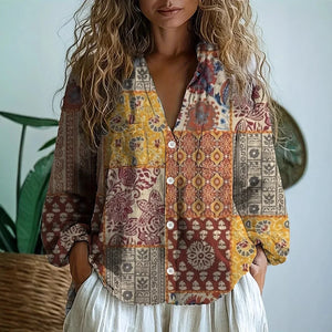Women’s Vintage Floral Boho Button-Up Blouse