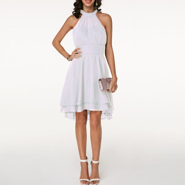 Women's Halter Neck Fluid Drape Mini Dress