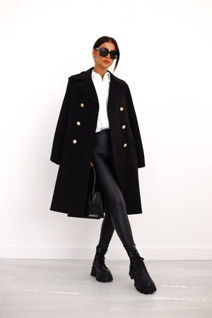 Women's Double-Breasted Long Overcoat with Lapel Collar