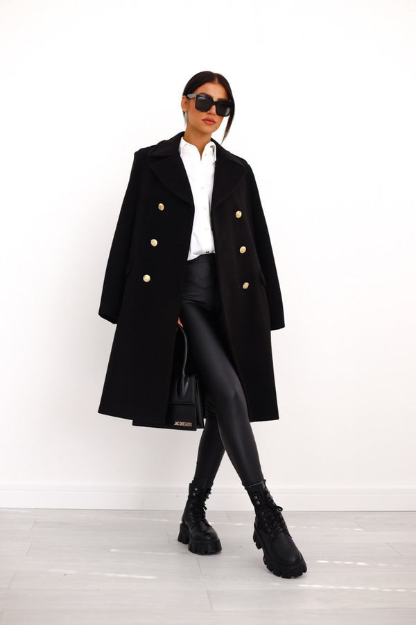 Women's Double-Breasted Long Overcoat with Lapel Collar