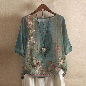 Women’s Vintage Floral Loose Fit  Boho Blouse