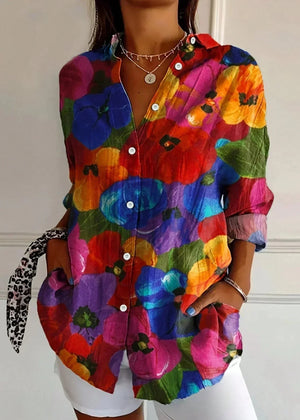 Women’s Colorful Floral Button-Front Blouse