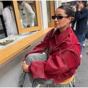 Women's Oversized Faux Leather Bomber Jacket