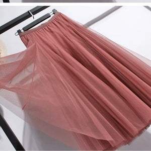 Women’s High Waist Tulle Maxi Skirt with Flowy Pleated Silhouette