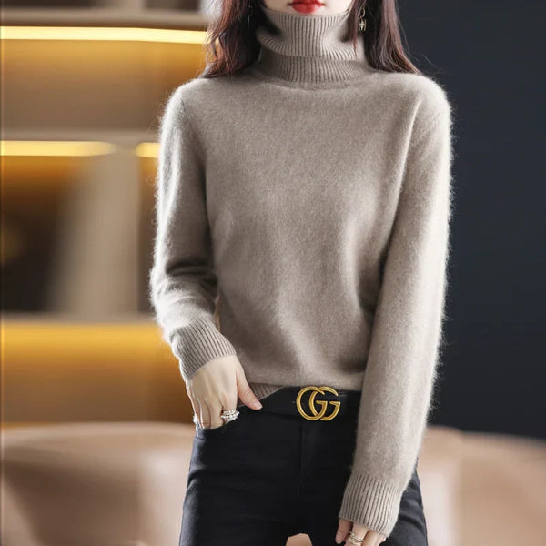Suéter de cuello alto para mujer, top ajustado de punto suave