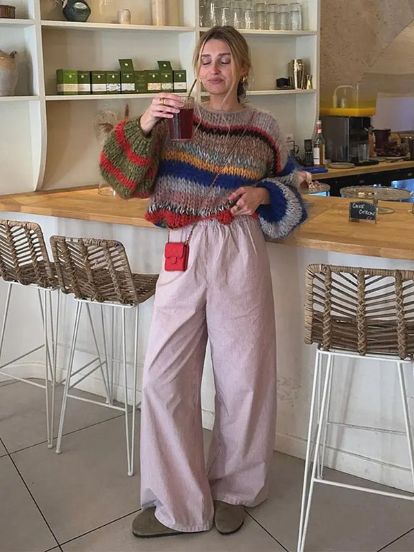 Suéter atrevido multicolor de mohair, cómodo y acogedor para mujer