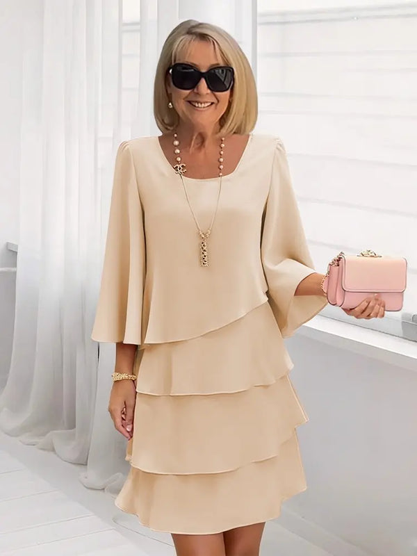 Women's Short Tiered Ruffle Dress with Bell Sleeves