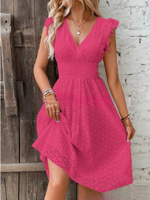 Vestido de Verano con Escote en V y Ojetes para Mujer